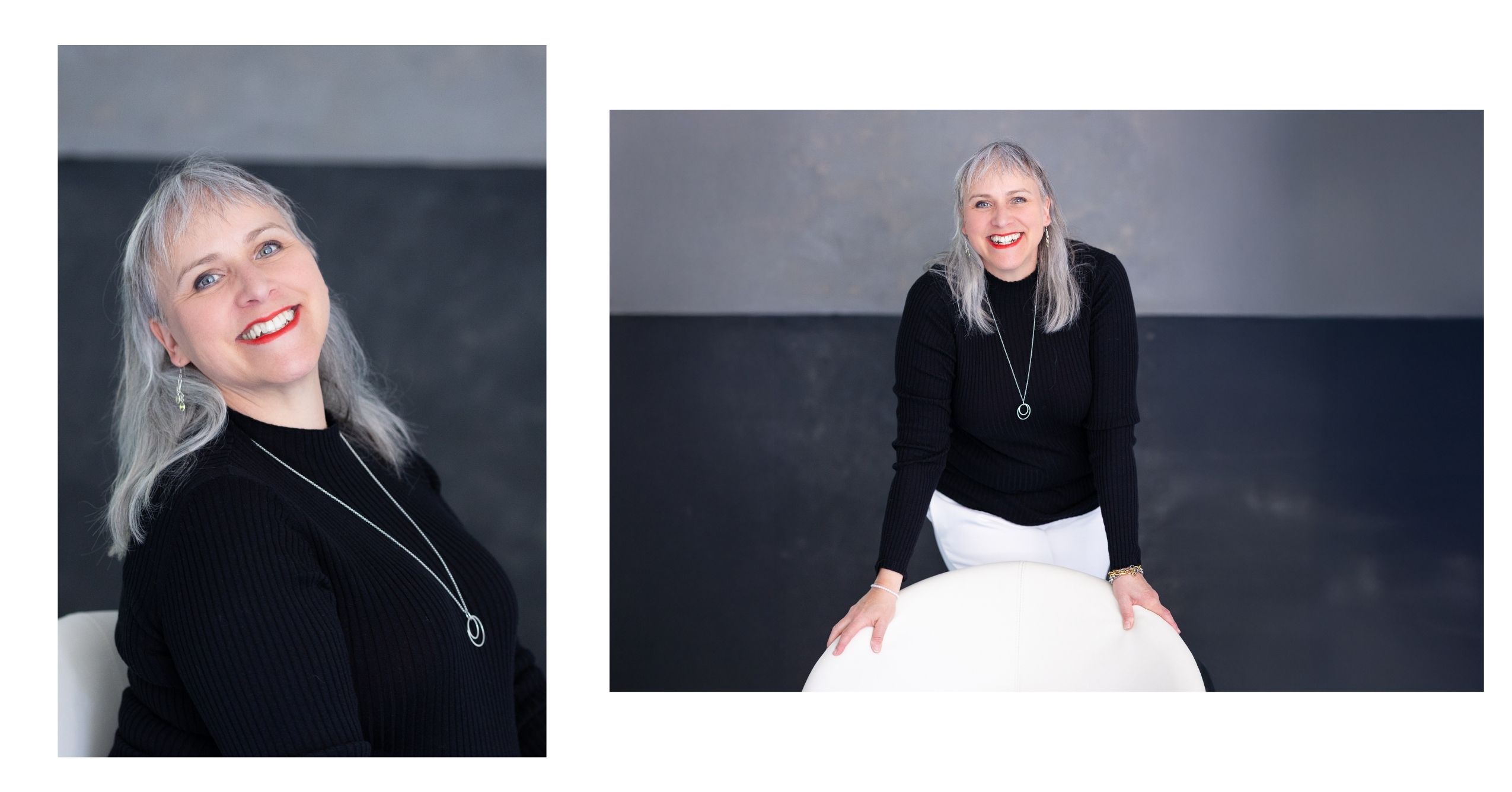 „Personal Branding Fotografie München: lebendiges Indoor-Businessportrait einer Unternehmerin – natürliche Ausstrahlung, humorvoll und professionell.“